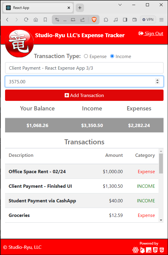 Studio-Ryu React/Firebase Expense App 1.0 (A Case Study) image